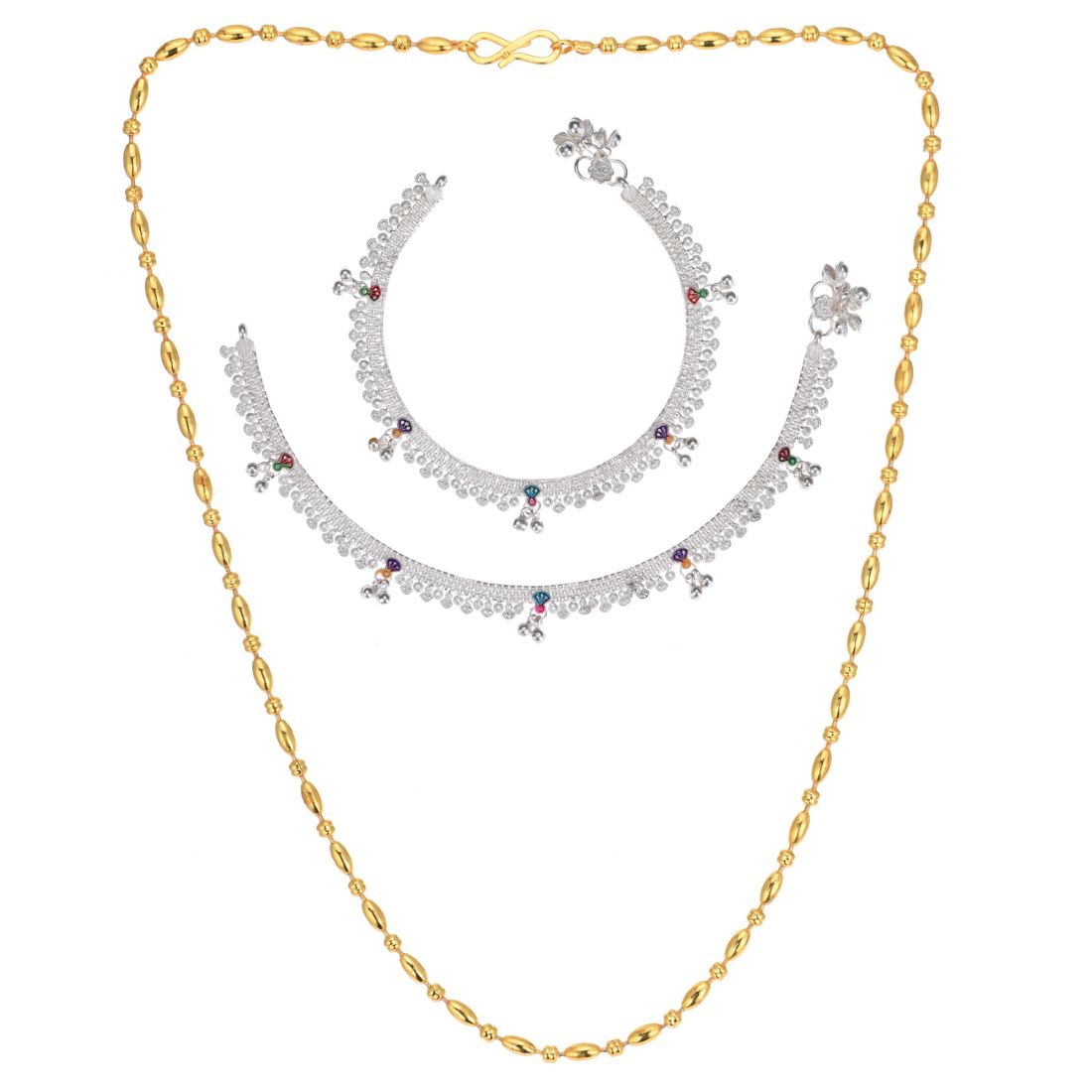 Silver Plated Anklets & 22 inch Gold Plated Chain