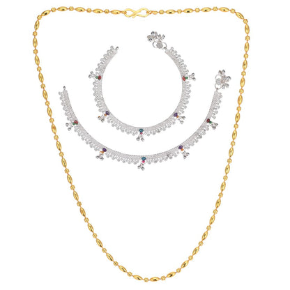 Silver Plated Anklets & 22 inch Gold Plated Chain