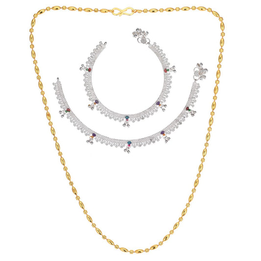 Silver Plated Anklets & 22 inch Gold Plated Chain