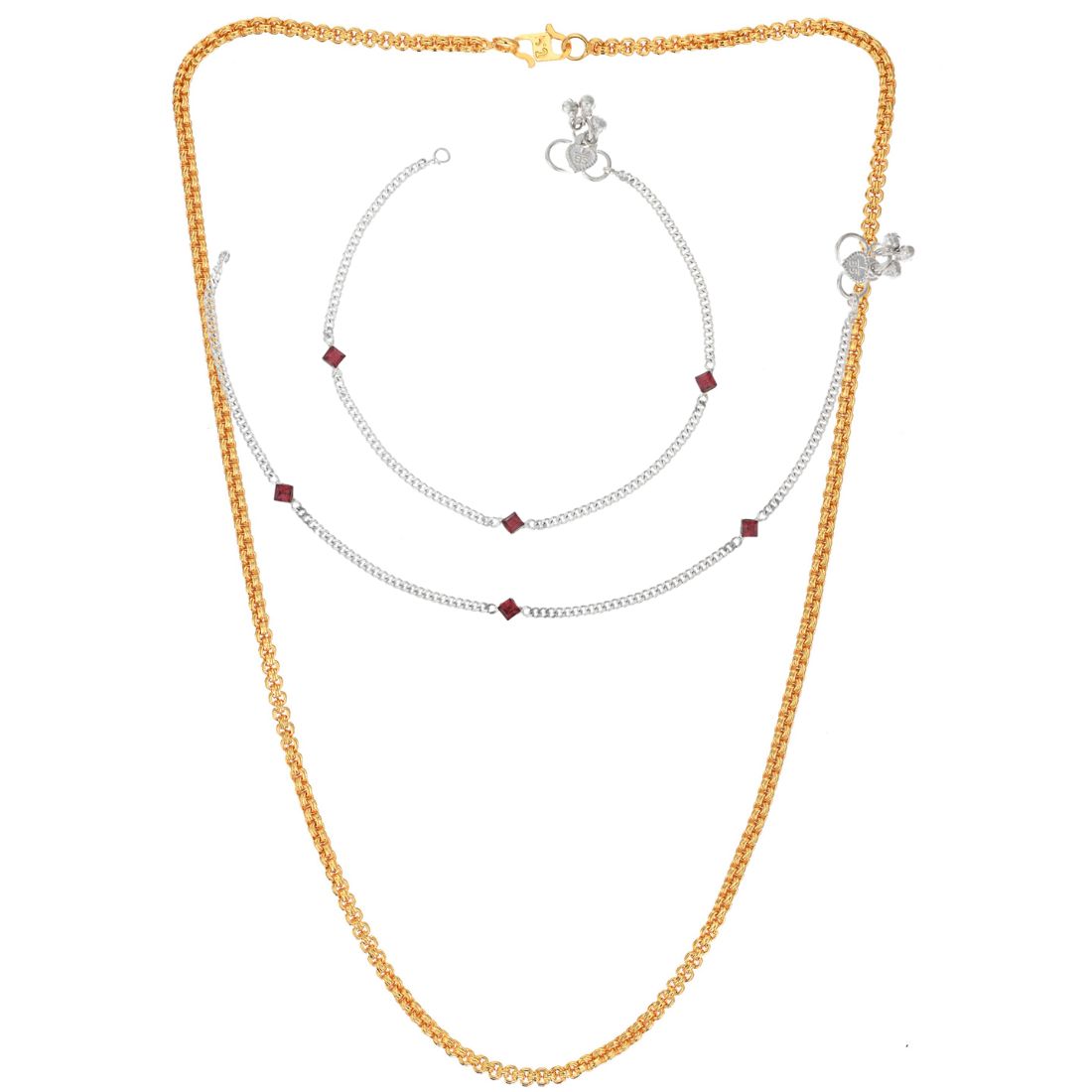 Silver Plated Anklets & 22 inch Gold Plated Chain