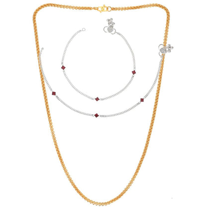 Silver Plated Anklets & 22 inch Gold Plated Chain