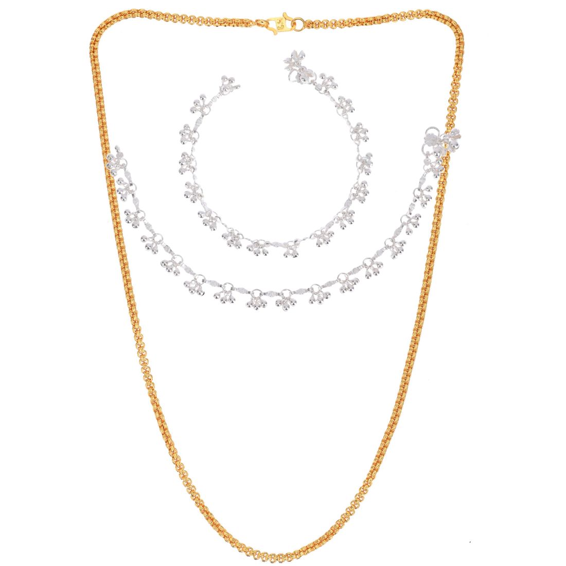 Silver Plated Anklets & 22 inch Gold Plated Chain