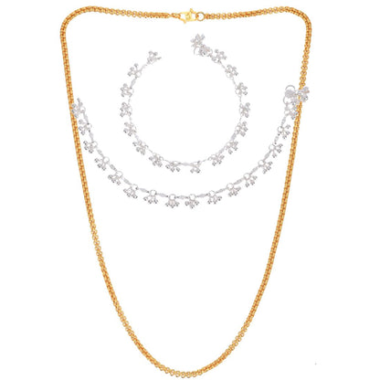 Silver Plated Anklets & 22 inch Gold Plated Chain