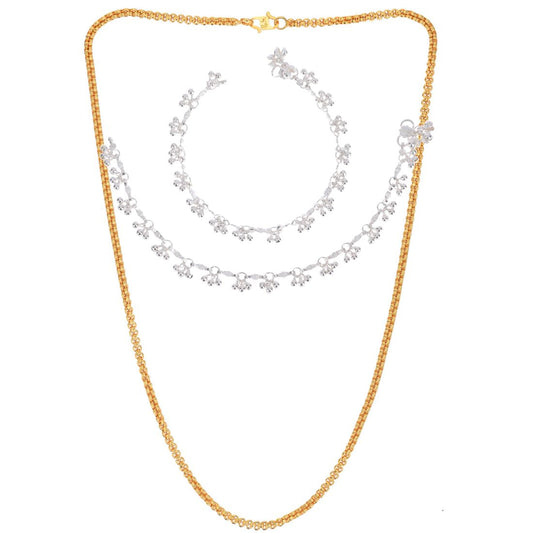 Silver Plated Anklets & 22 inch Gold Plated Chain