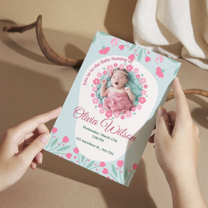 Customised Baby Naming Ceremony Photo Invitation Cards Pack of 12 with Envelopes