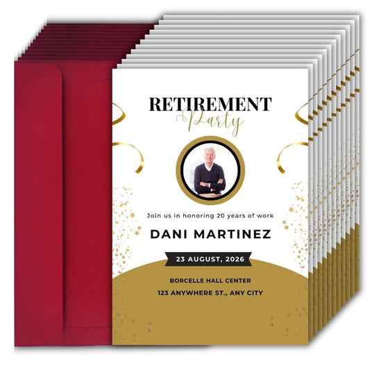 Customised Retirement Farewell Party Invitation Cards with Photo Pack of 12 with Envelopes