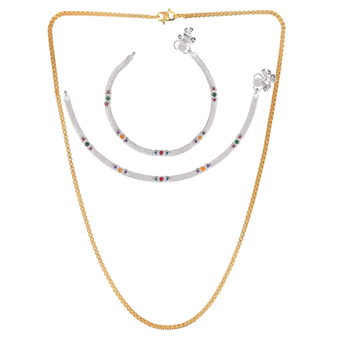 Silver Plated Anklets & 22 inch Gold Plated Chain