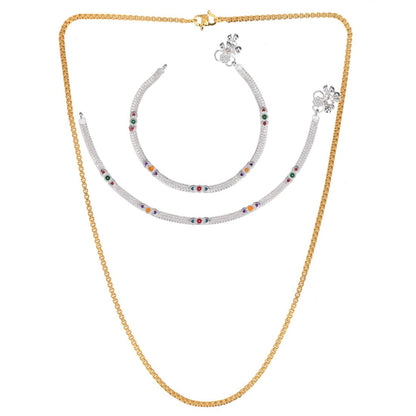 Silver Plated Anklets & 22 inch Gold Plated Chain