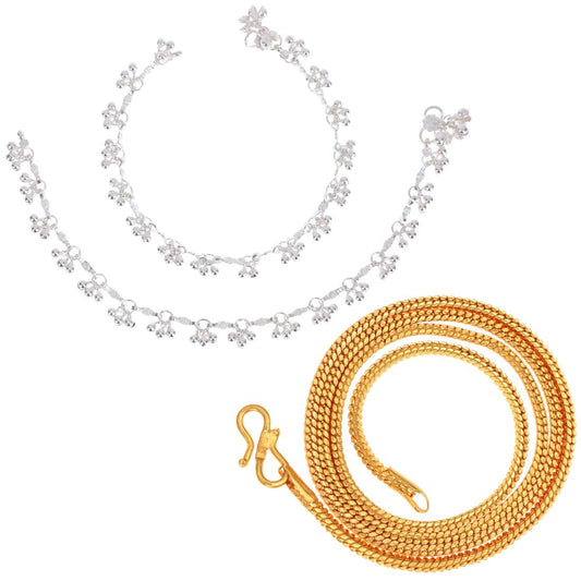 Silver Plated Anklets & 22 inch Gold Plated Chain