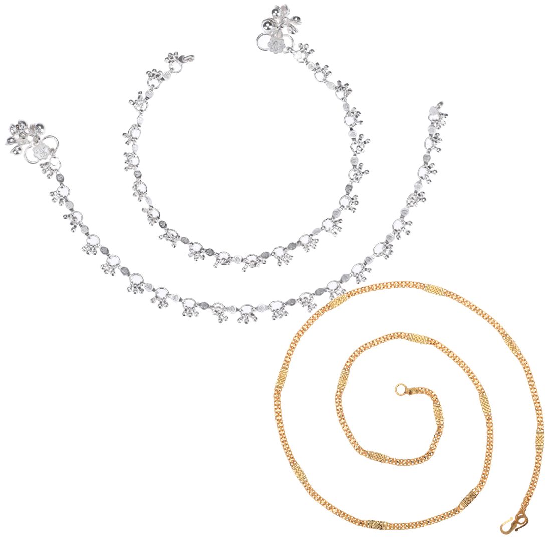 Silver Plated Anklets & 22 inch Gold Plated Chain