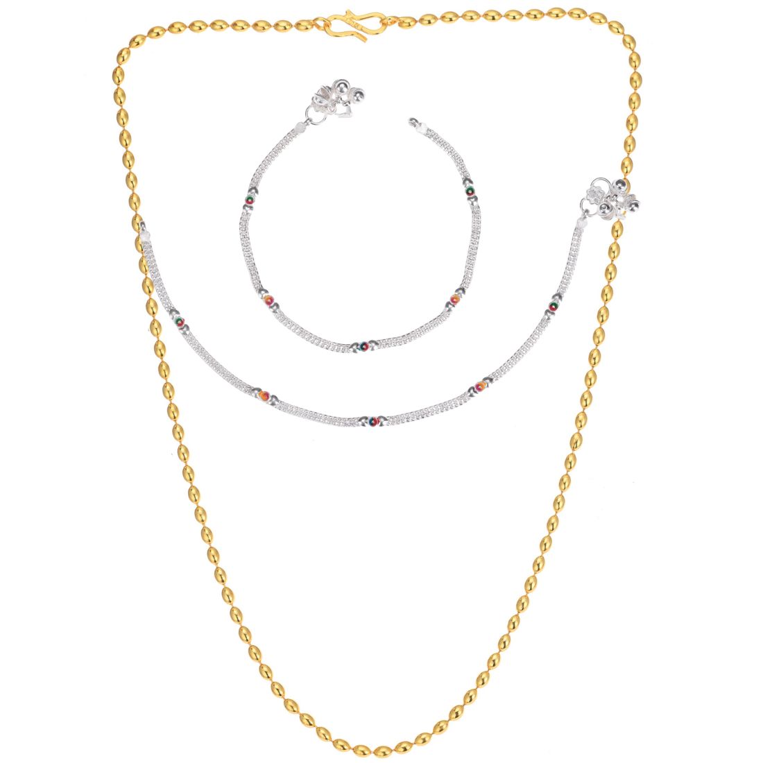 Silver Plated Anklets & 22 inch Gold Plated Chain