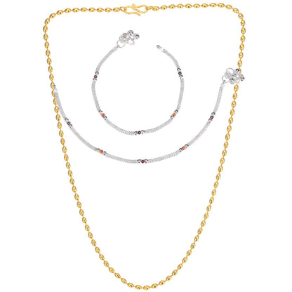Silver Plated Anklets & 22 inch Gold Plated Chain