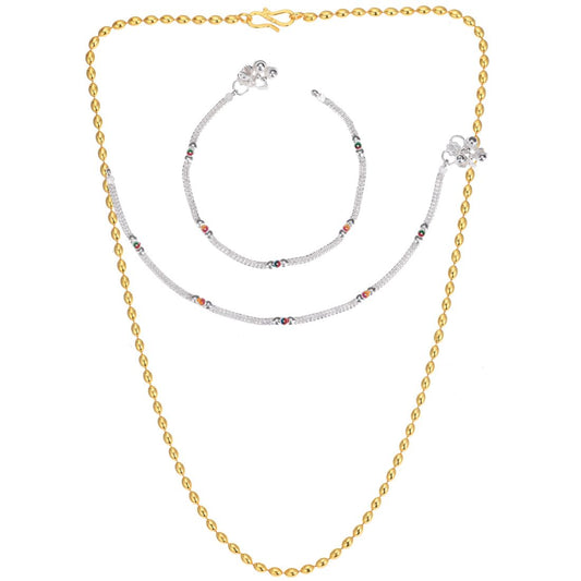 Silver Plated Anklets & 22 inch Gold Plated Chain
