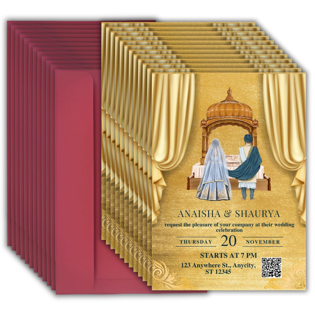 Custom Wedding Invitation Cards with Envelopes | Pack of 12 | One side Printed