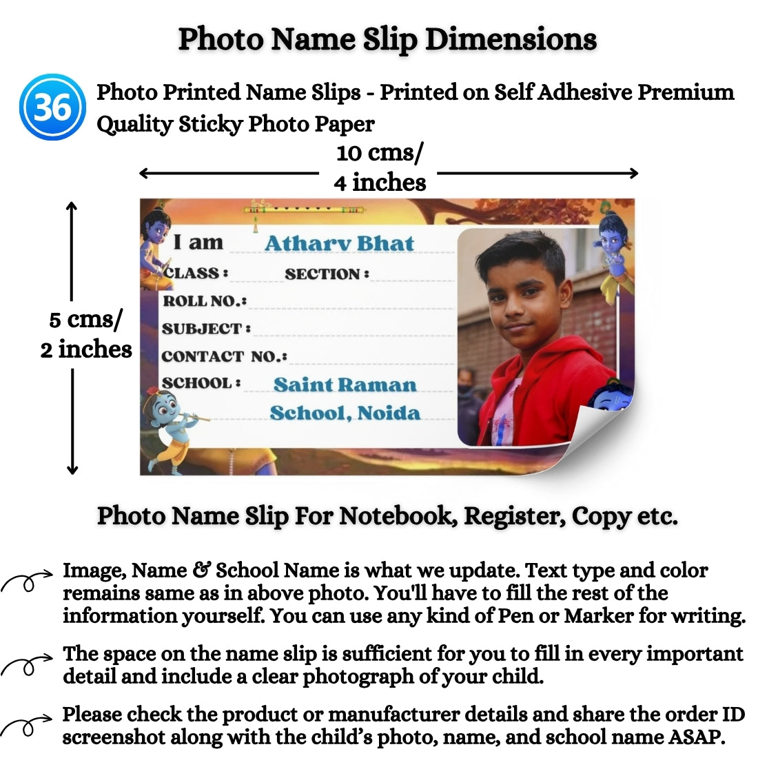 Kids Photo Name Slips Pack of 36