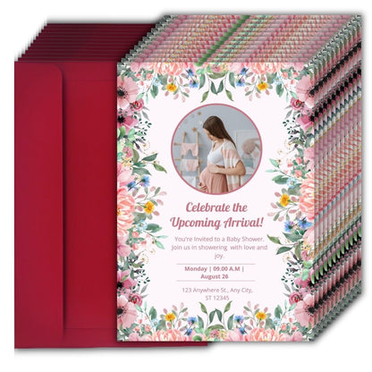 Customised Baby Shower Ceremony Photo Invitation Cards Pack of 12 with Envelopes