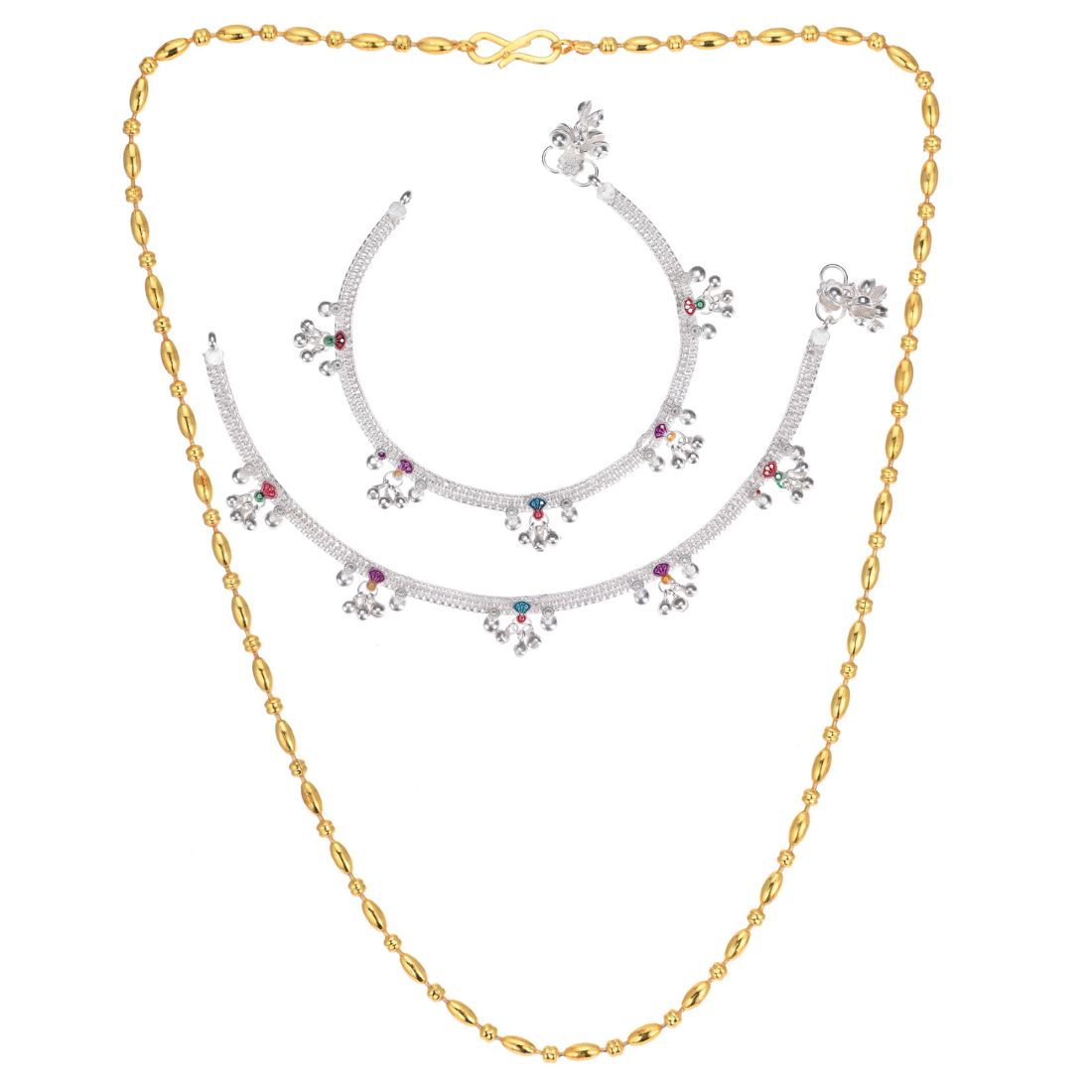 Silver Plated Anklets & 22 inch Gold Plated Chain