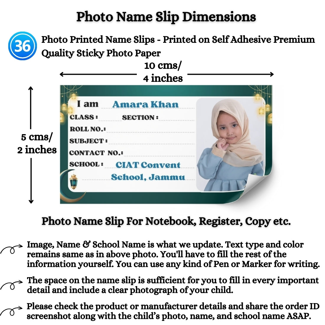 Kids Photo Name Slips Pack of 36