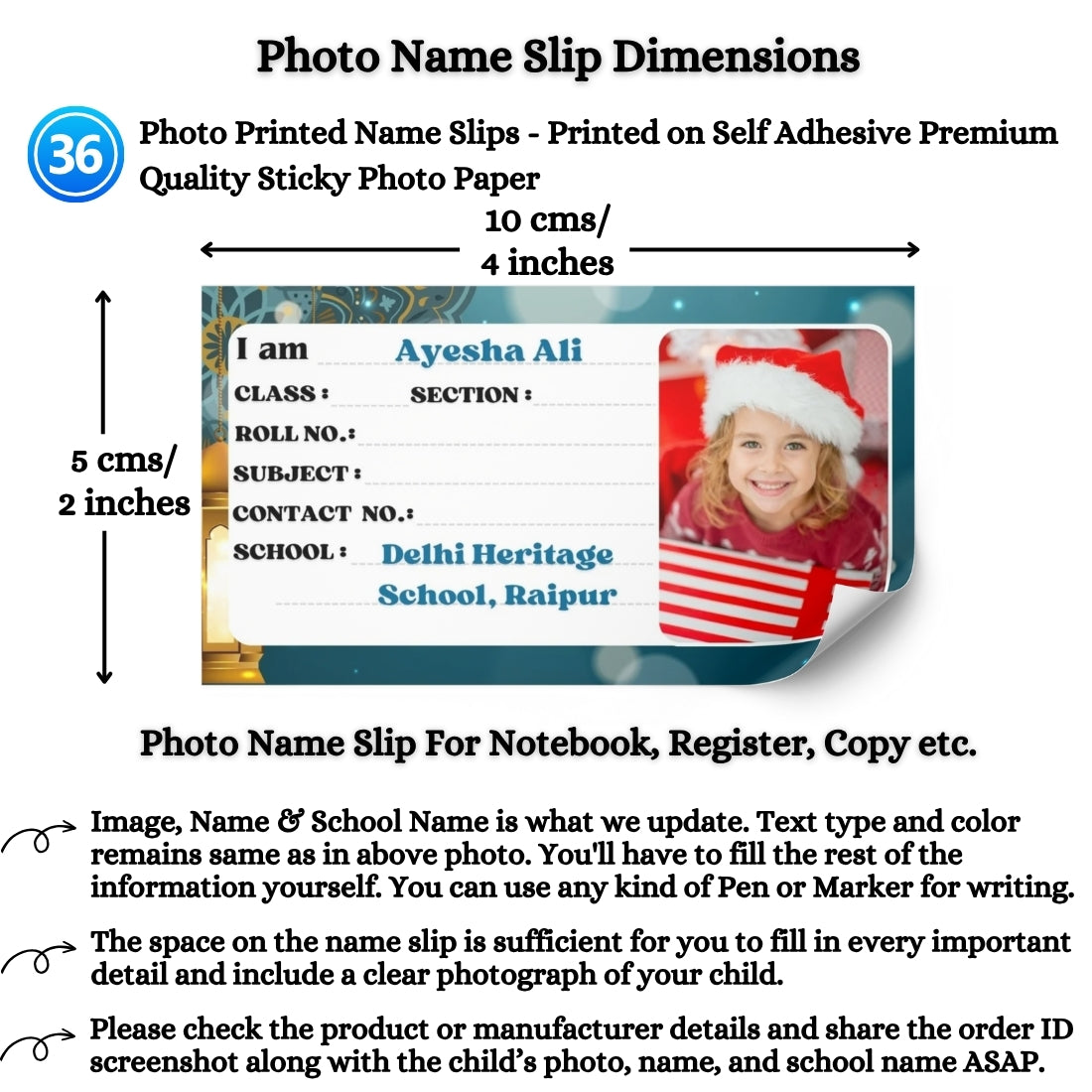 Kids Photo Name Slips Pack of 36