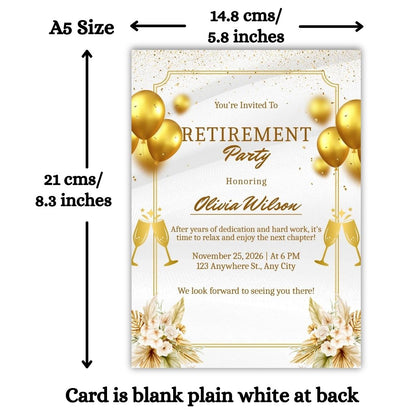 Customised Retirement Farewell Party Invitation Cards Pack of 12 with Envelopes