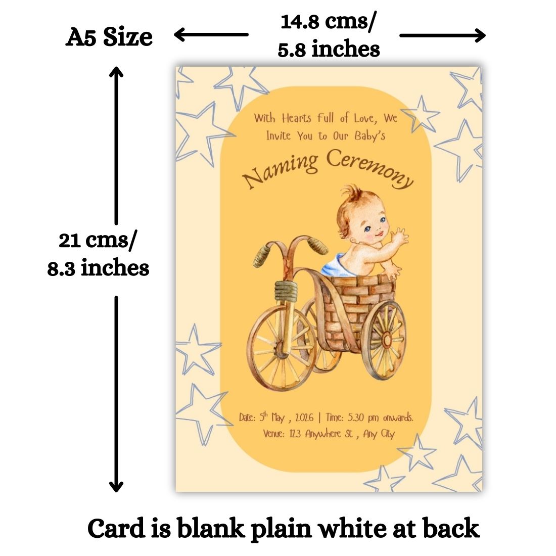 Customised Baby Naming Ceremony Invitation Cards Pack of 12 with Envelopes
