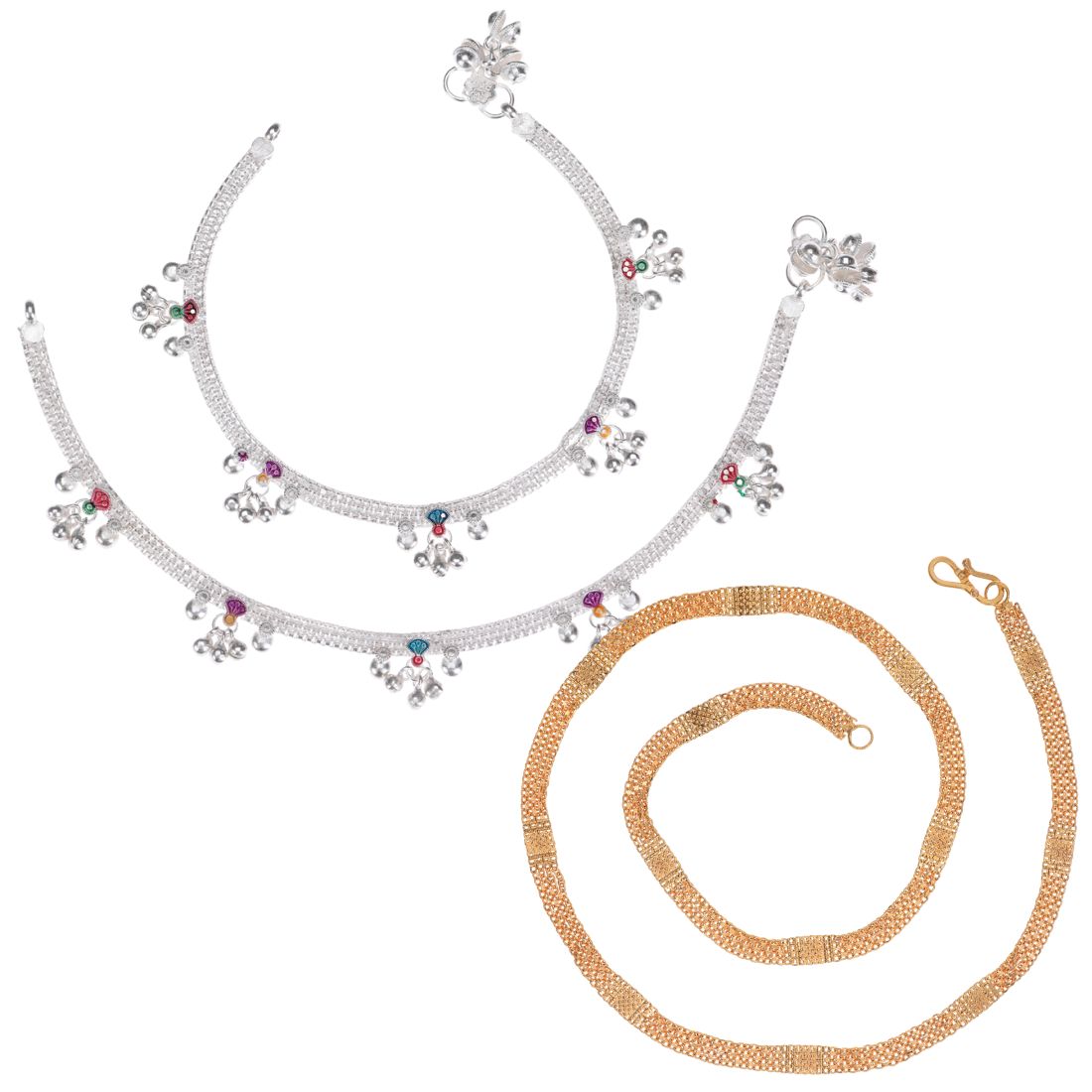 Silver Plated Anklets & 22 inch Gold Plated Chain