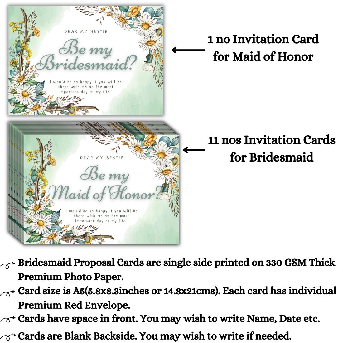 Bridesmaid Proposal Invitation Cards 5.8x8.3inch | Wedding Invite
