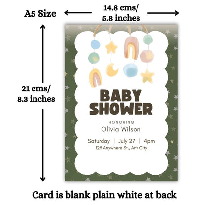 Customised Baby Shower Ceremony Invitation Cards Pack of 12 with Envelopes