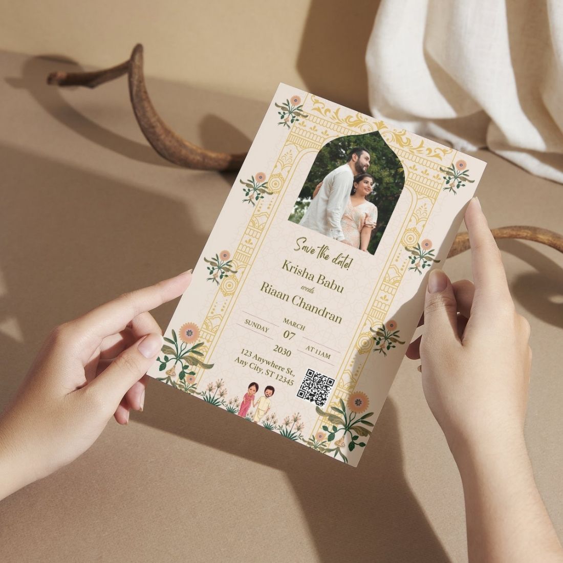 Custom Wedding Invitation Card with Couple Photo | Pack of 12 | One side Printed | Envelopes Included