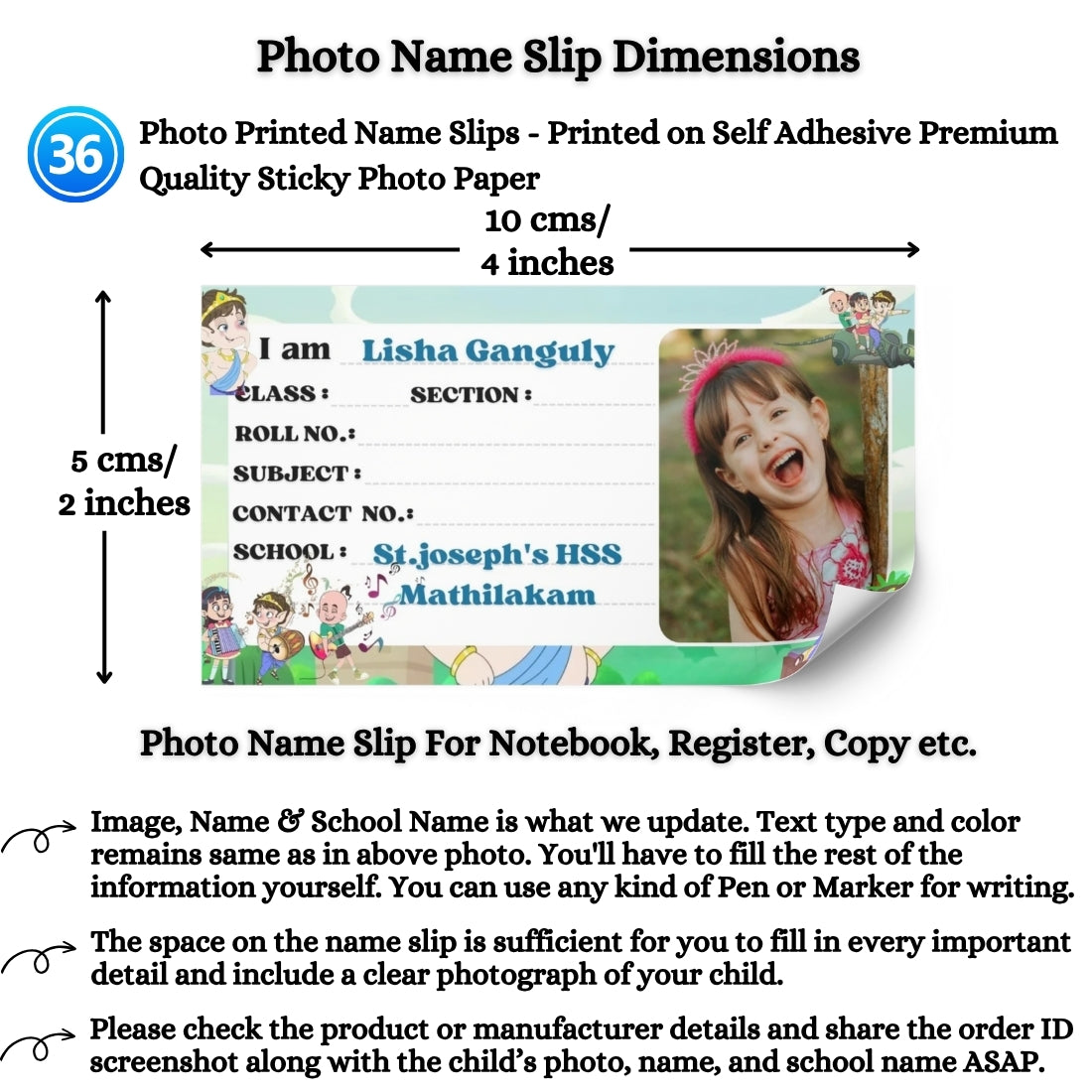 Kids Photo Name Slips Pack of 36