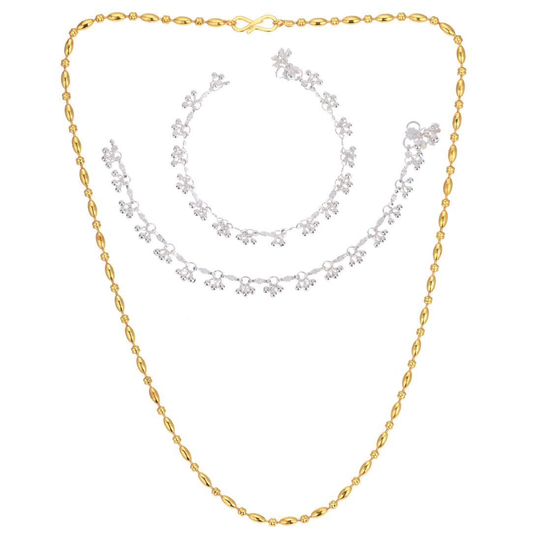 Silver Plated Anklets & 22 inch Gold Plated Chain