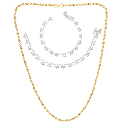 Silver Plated Anklets & 22 inch Gold Plated Chain