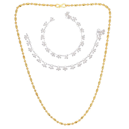 Silver Plated Anklets & 22 inch Gold Plated Chain