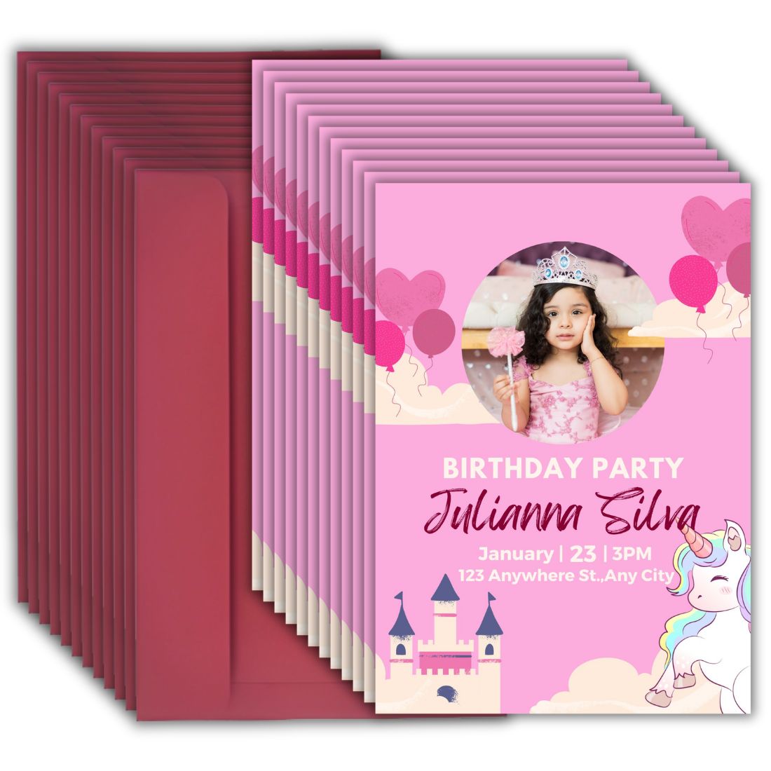 Custom Birthday Invitation Card for Kids with Envelopes | Pack of 12 | One side Printed