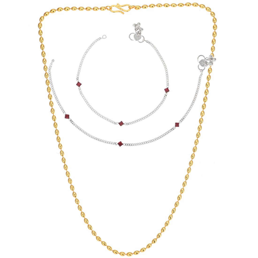 Silver Plated Anklets & 22 inch Gold Plated Chain