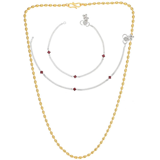 Silver Plated Anklets & 22 inch Gold Plated Chain