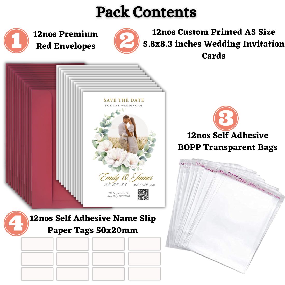 Custom Wedding Invitation Card with Couple Photo | Pack of 12 | One side Printed | Envelopes Included