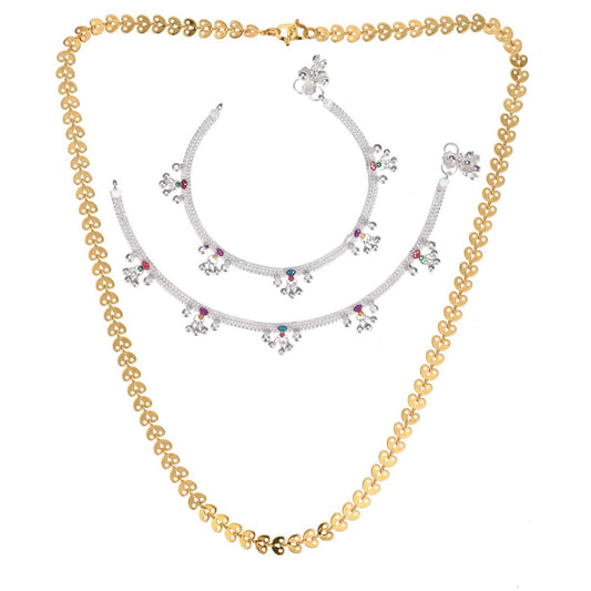 Silver Plated Anklets & 22 inch Gold Plated Chain