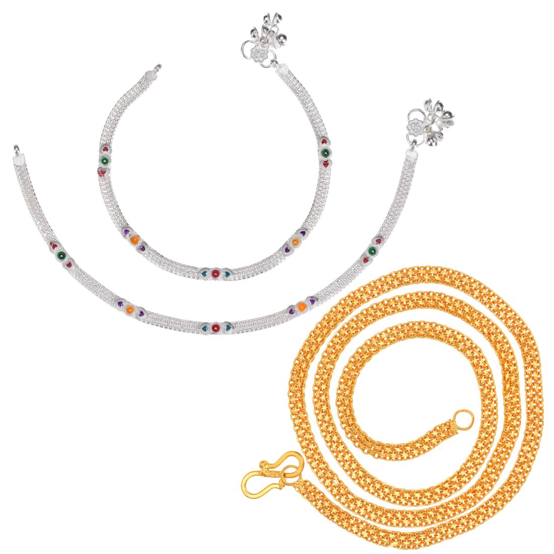 Silver Plated Anklets & 22 inch Gold Plated Chain