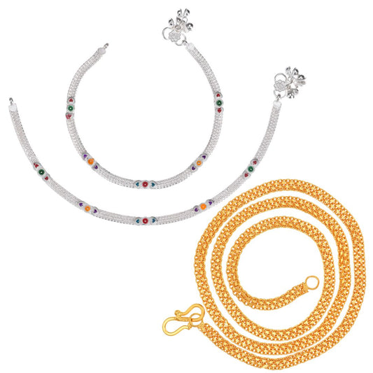 Silver Plated Anklets & 22 inch Gold Plated Chain