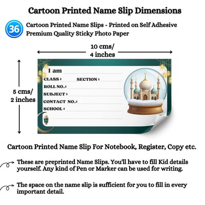 Kids Name Slips Cartoon Printed - Pack of 36 - Self Fill in
