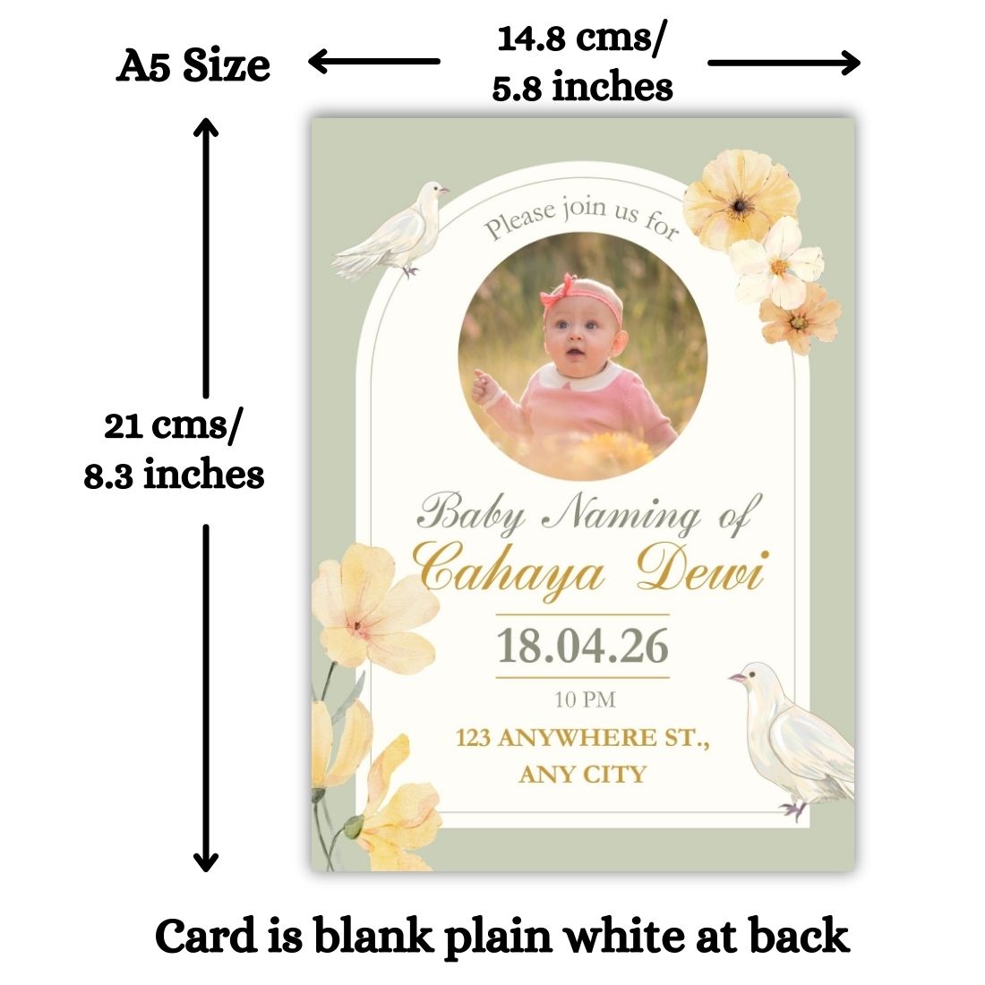 Customised Baby Naming Ceremony Photo Invitation Cards Pack of 12 with Envelopes