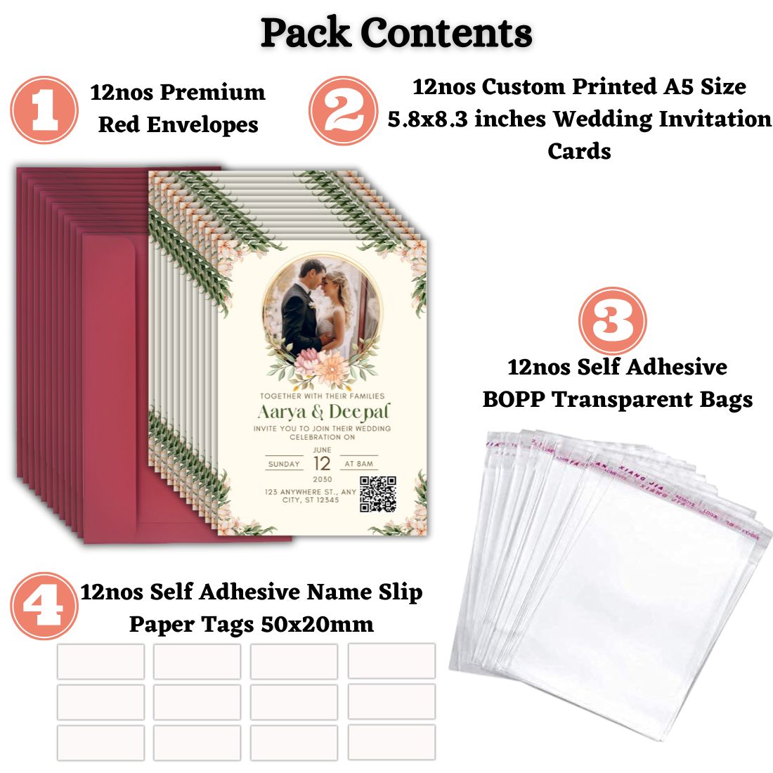 Custom Wedding Invitation Card with Couple Photo | Pack of 12 | One side Printed | Envelopes Included