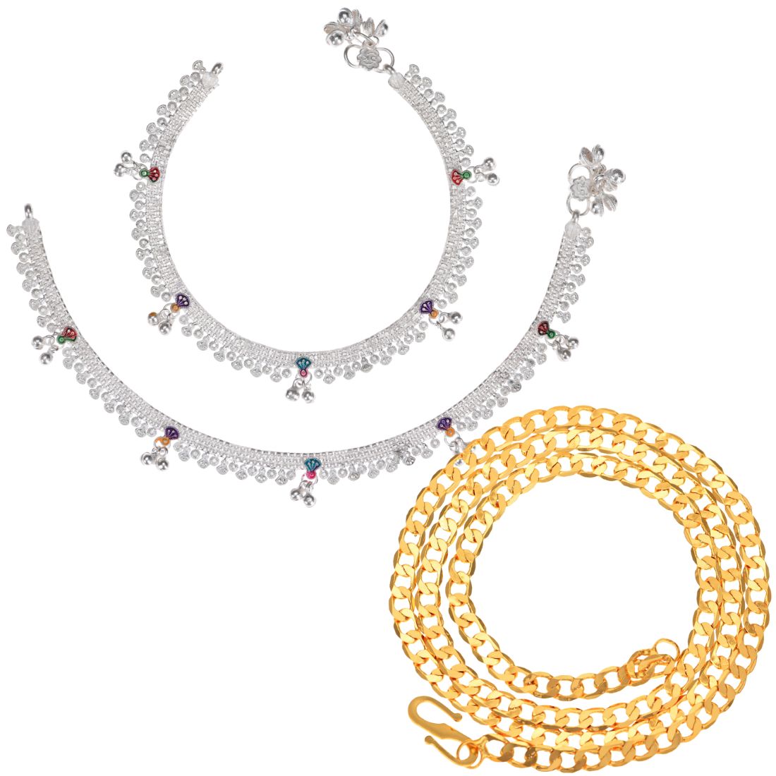 Silver Plated Anklets & 22 inch Gold Plated Chain
