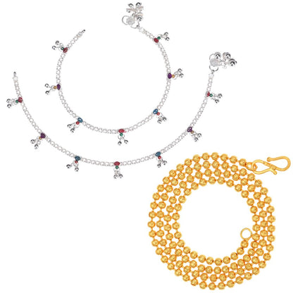 Silver Plated Anklets & 22 inch Gold Plated Chain