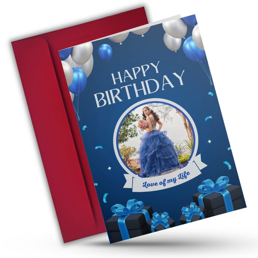 Birthday Greeting Card with Photo for Wife Girlfriend | Preprinted Inside Message