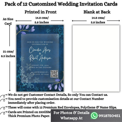 Custom Wedding Invitation Cards with Envelopes | Pack of 12 | One side Printed