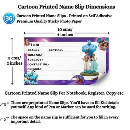Kids Name Slips Cartoon Printed - Pack of 36 - Self Fill in