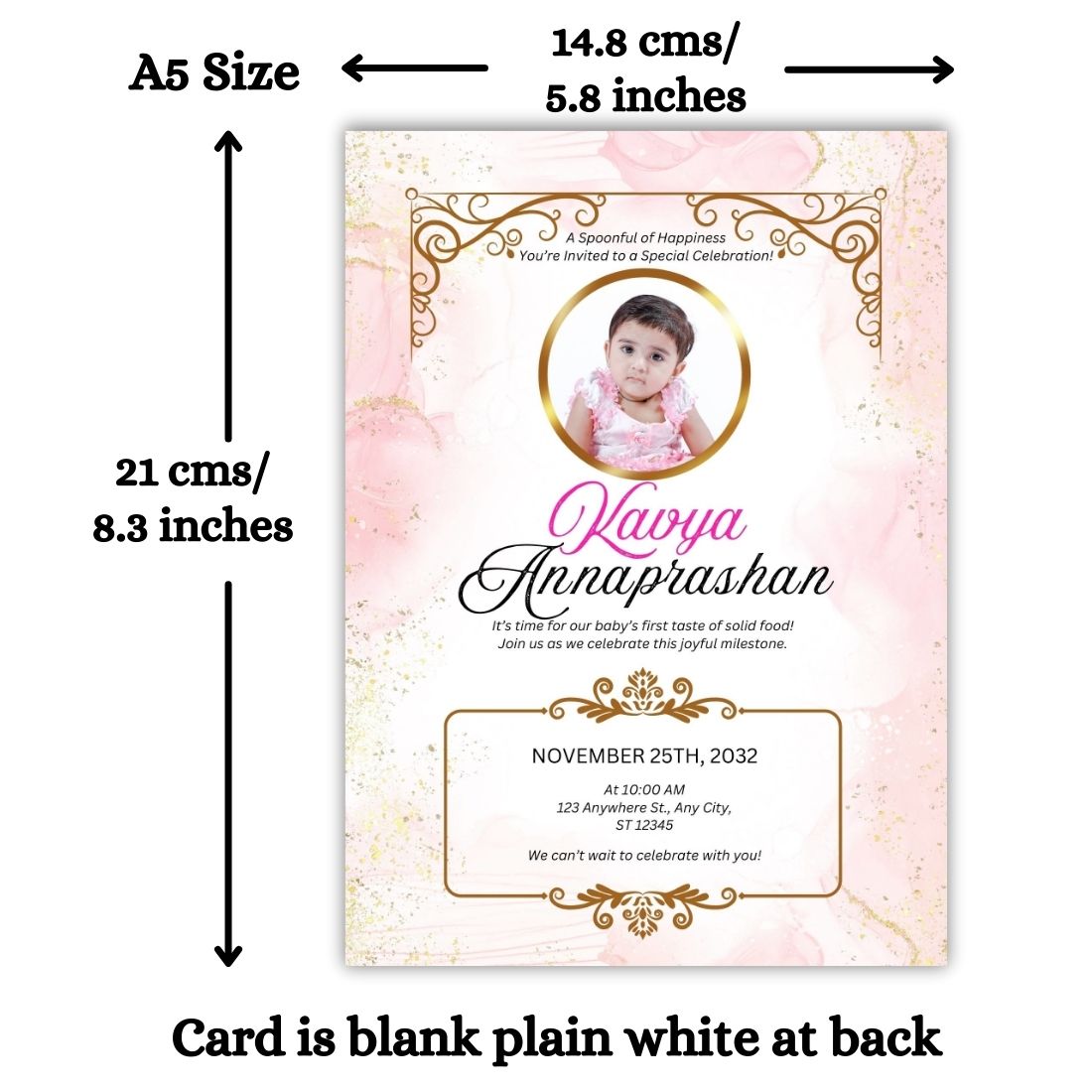 Customised Annaprashan Invitation Cards Pack of 12 , 5.8x8.3 Inch with Envelopes for Rice Ceremony