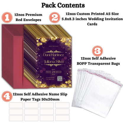 Custom Wedding Invitation Cards with Envelopes | Pack of 12 | One side Printed